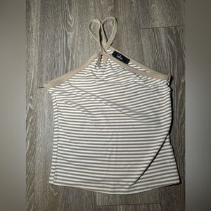 Lulus Striped Beige Halter Top
